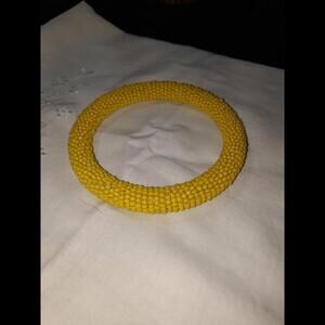 Cheerful lemon yellow beaded bangle bracelet